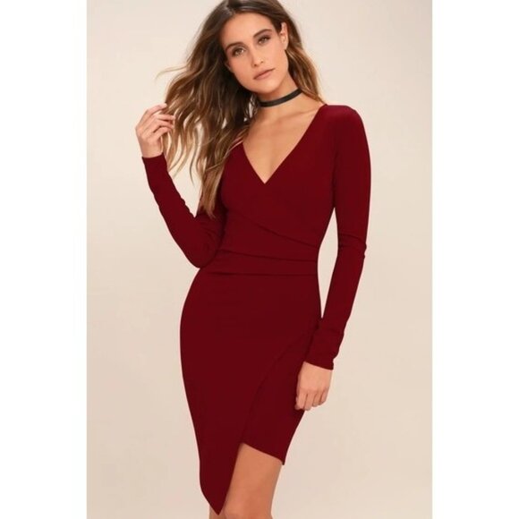 Lulus Dress Women Size M Love Me Completely Bodycon Deep Red Asymmetrical Hem - Picture 1 of 11